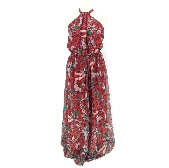NEW Eloquii Floral Halter Maxi Dress Red Green 26 bohemian wedding coastalcore - Picture 1 of 9